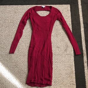 Hera Collection Midi Ribber Knit Sweater Dress Open Back — Red Burgundy
